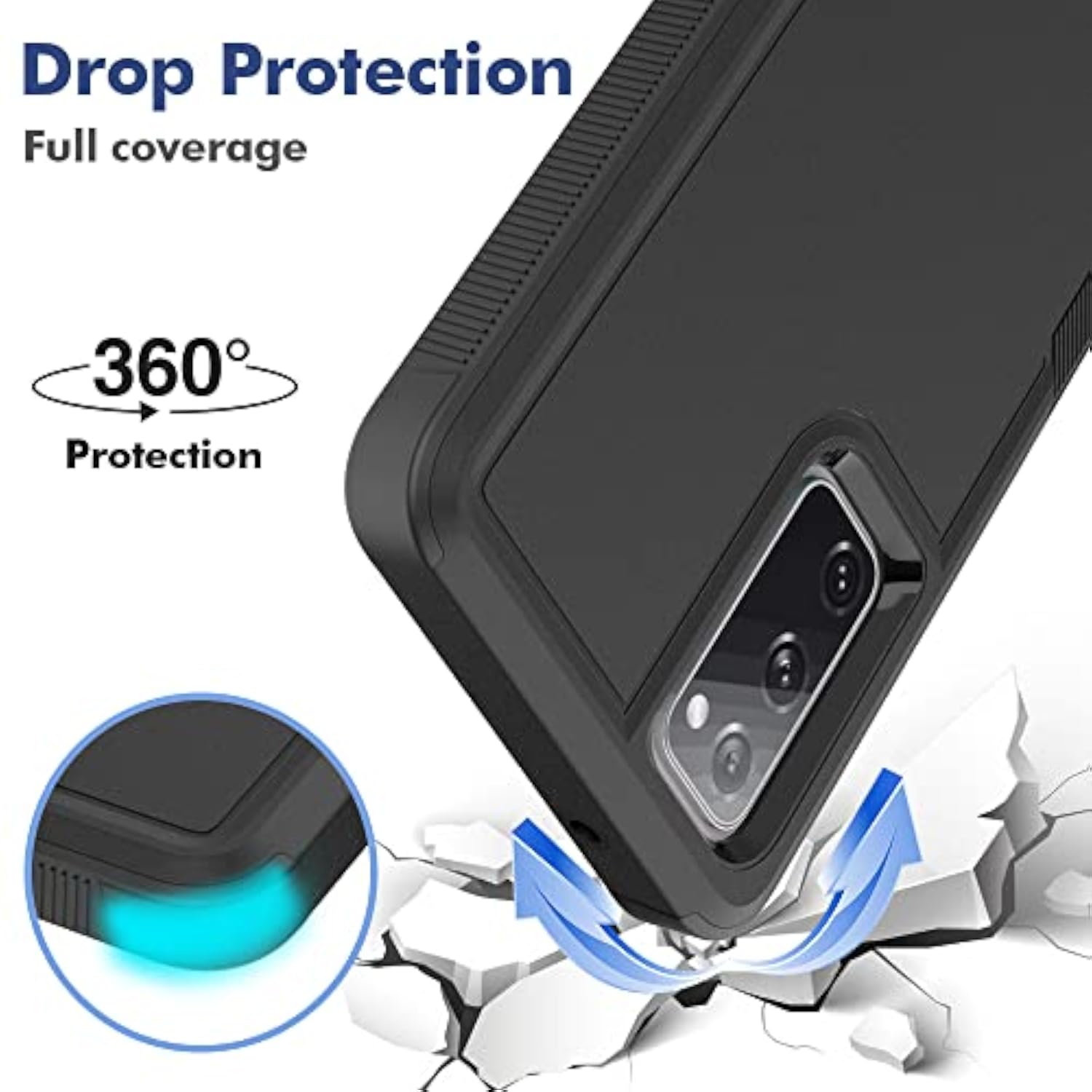Samsung Galaxy S20 FE 5G Heavy Duty Dual Layer Protective Case with HD Screen Protector, Black