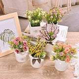 6Pcs Artificial Flowers With Ceramic Pot Fake Flower Arrangements Small Faux Spring Flowers In Vase Home Spring Decor, Centerpiece Table Decorations For Farmhouse Office Shelf Dining Table