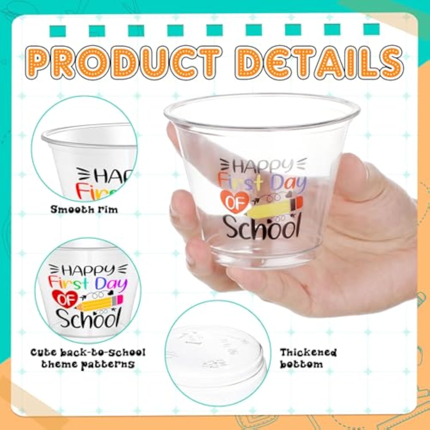 100 Pcs Back To School Cups Bulk First Day Of School Party Favor Disposable Plastic Cups 9 Oz Party Decorative Clear Glasses For Juice Beverage Drinks Holiday Table Supplies(Popular Style)
