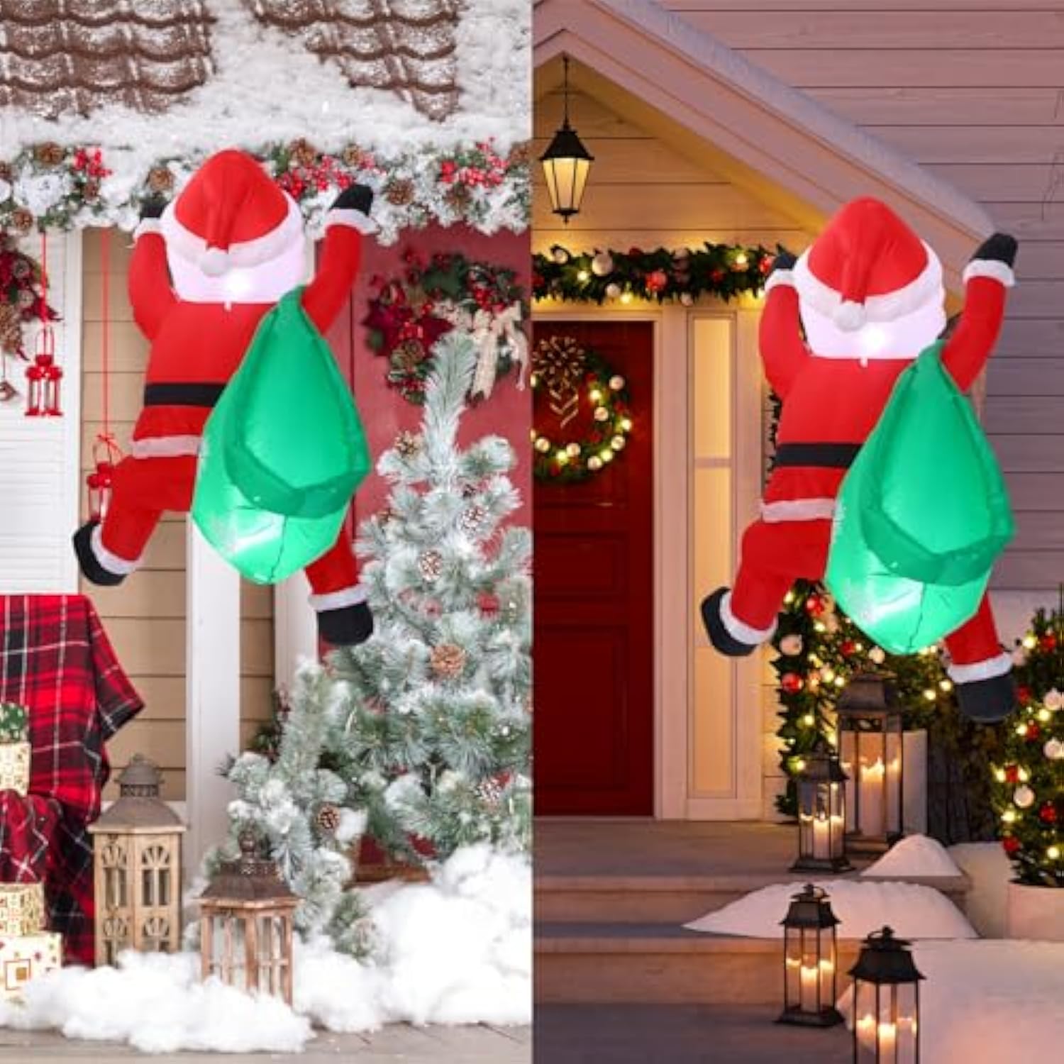 4 Ft Christmas Inflatable Santa Claus With Build In Led Light Christmas Inflatables Hug A Tree, Blow Up Christmas Decora