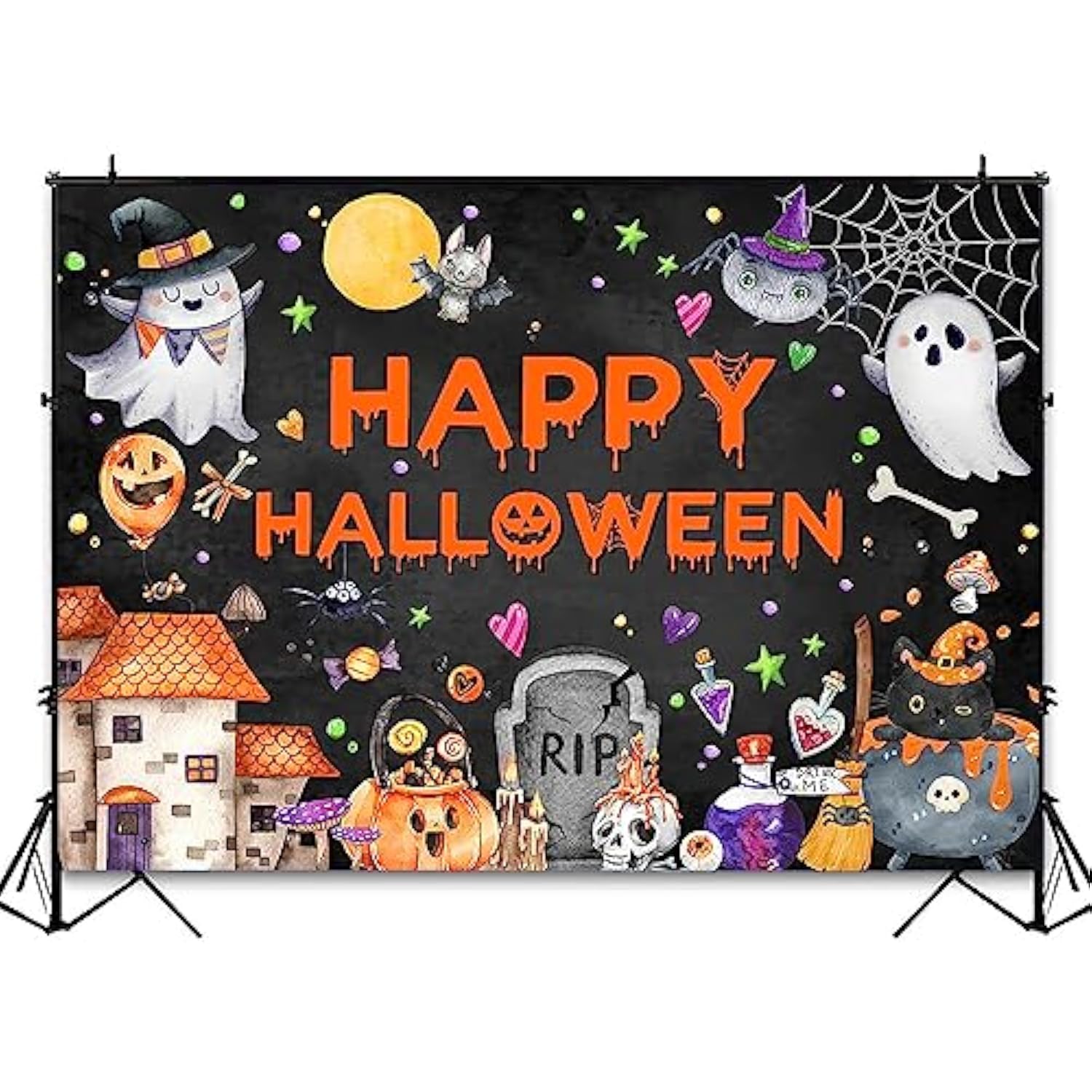 Happy Halloween Backdrop 7x5ft Trick or Treat Banner Party Decoration Photoshoot Background