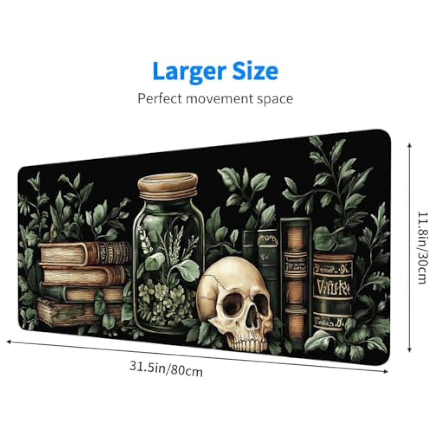 Dark Academia Gaming Mouse Pad, Mystical Green Plant Book Extended Gaming Mouse Pad Mat With Stitched Edge Non-Slip Base Big Mouse Pad, Xxl Extended Mouse Protector For Home Office, 31.5”X11.8”