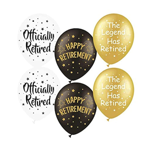 18 Pcs Happy Retirement Balloons - 12 Inch Black, Gold & White Latex Balloons For Party Decorations