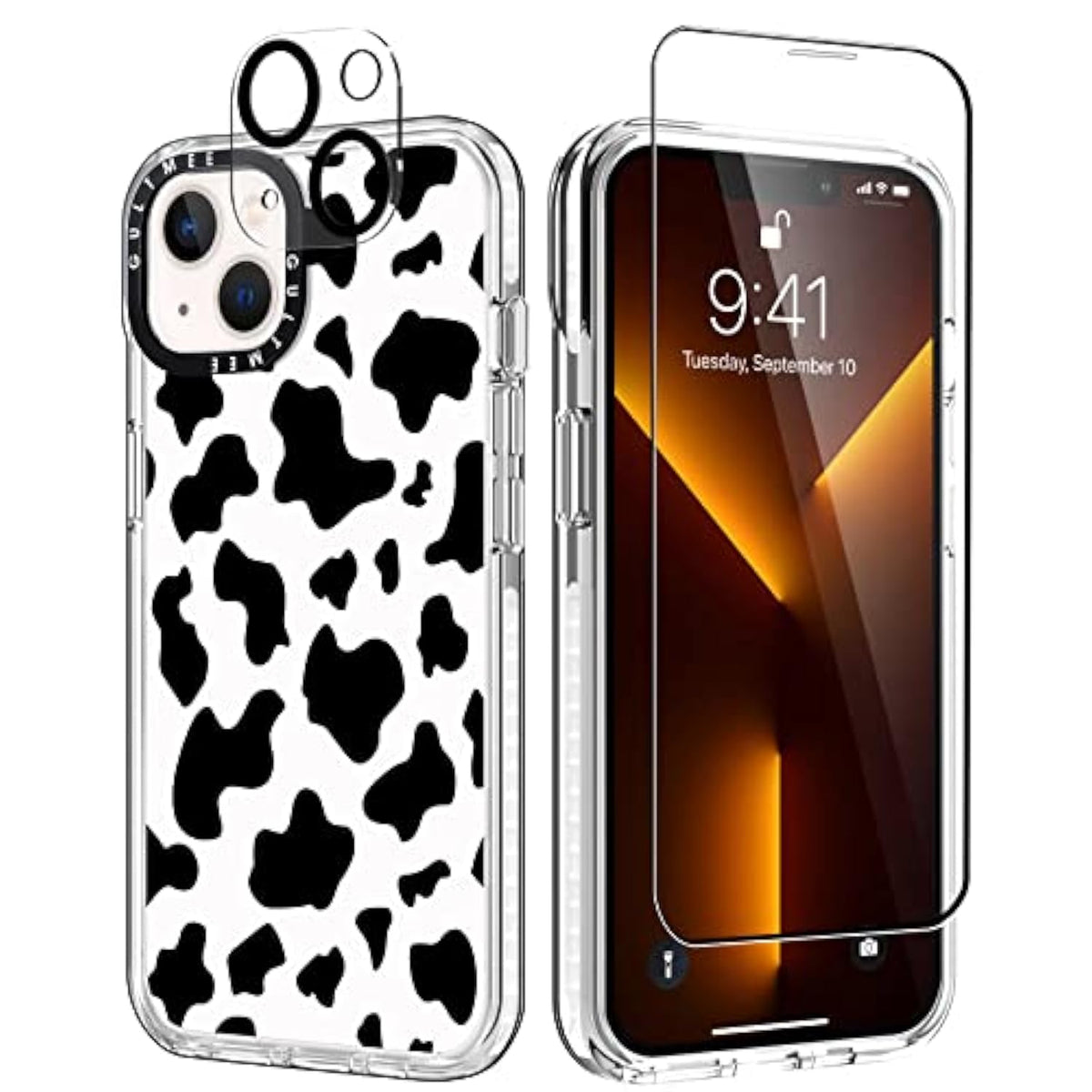 3-in-1 iPhone 13 Cow Print Case with Bumper, Screen & Camera Protector