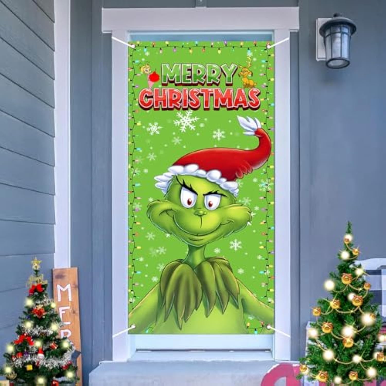 Christmas Door Cover, Merry Christmas Party Decoration, Green, 29.5X71 Inches
