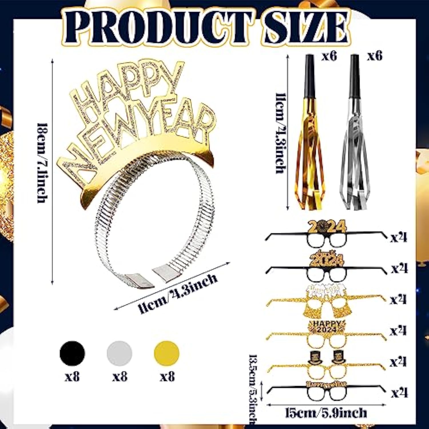 144-Piece 2026 New Year Party Set with Headbands, Glasses, and Noise Makers