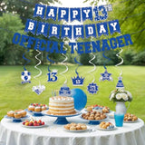 13th Birthday Decorations – Navy Blue Banner & Hanging Swirls for Teens
