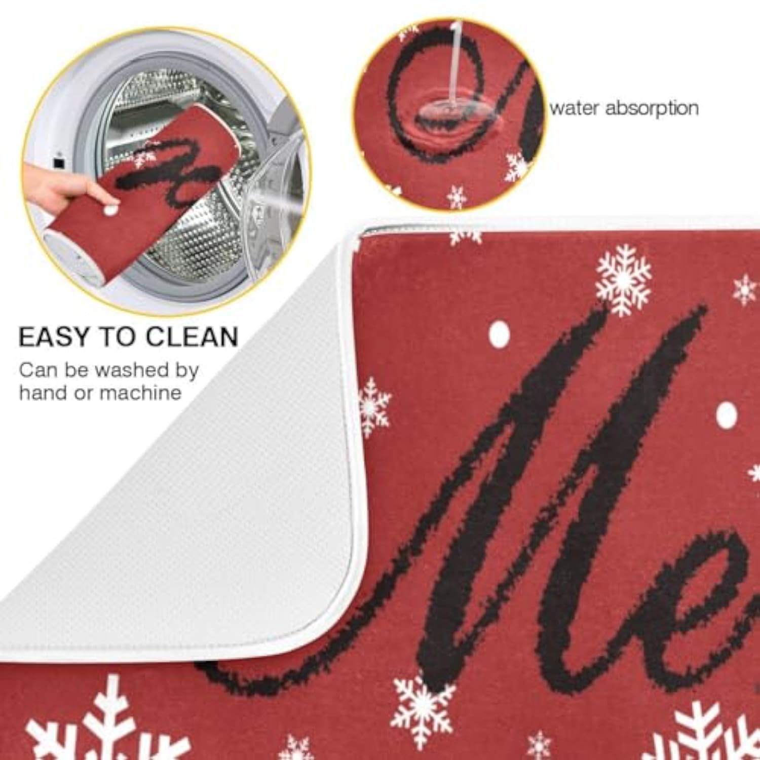 Merry Christmas Red Dish Drying Mat For Kitchen Winter Snowflake White Microfiber Drying Mats Absorbent Reversible Dish Pad Large Dish Draining Mat 18X24 Inch