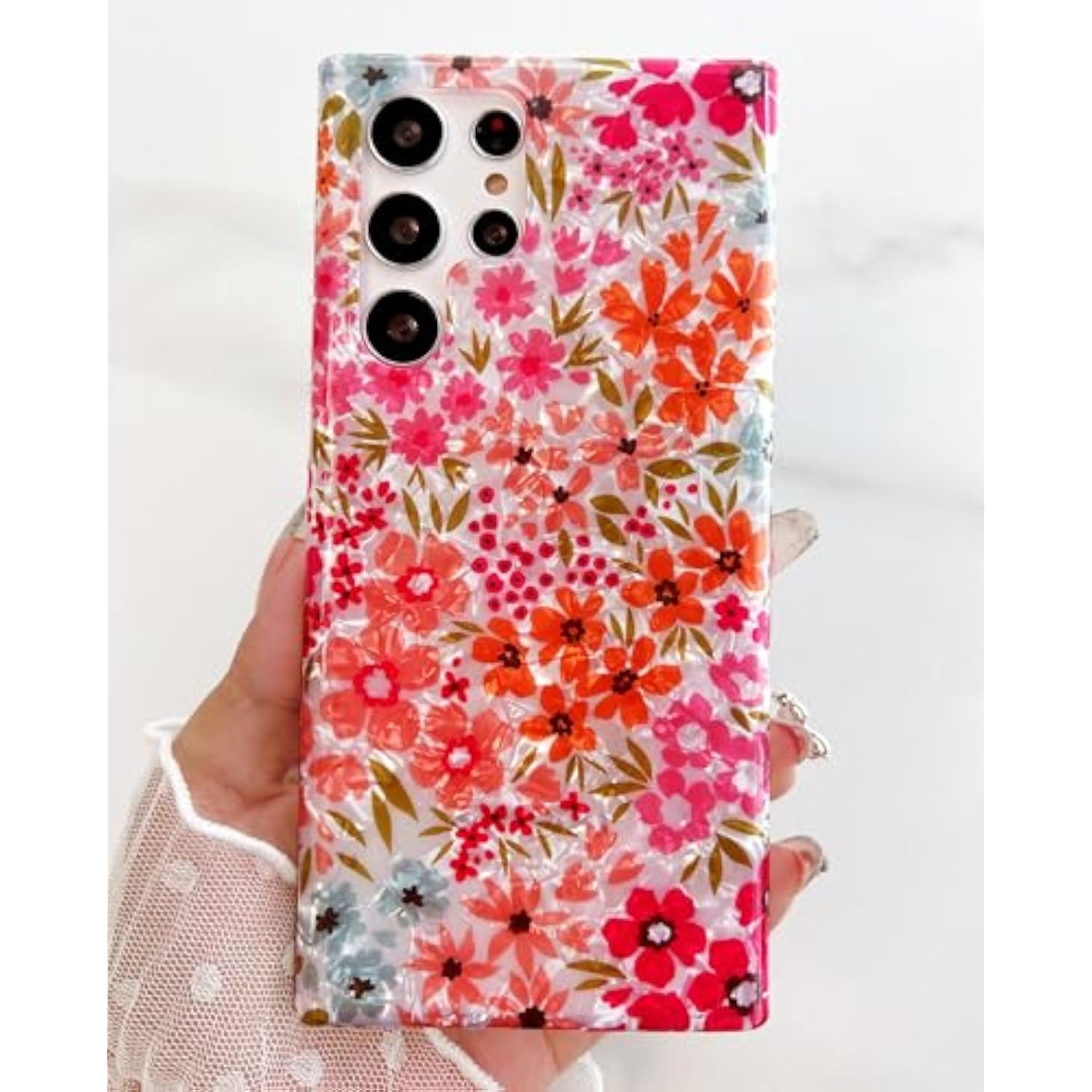 For Galaxy S22 Ultra Case 6.8" 5G, Cute Clear Garden Flowers Design For Girls Women Shell Pattern Soft Lightweight Slim Fit Tpu Shockproof Phone Cover For Galaxy S22 Ultra 6.8",Pink Floral