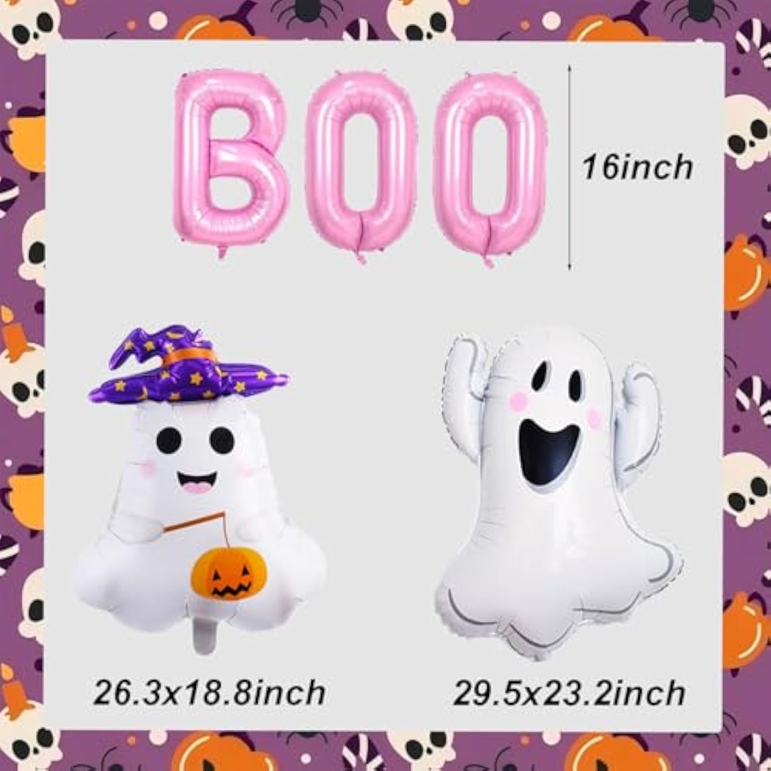 9pcs Halloween Balloons Pink BOO Pumpkin Ghost Party Decorations for Birthday Decor