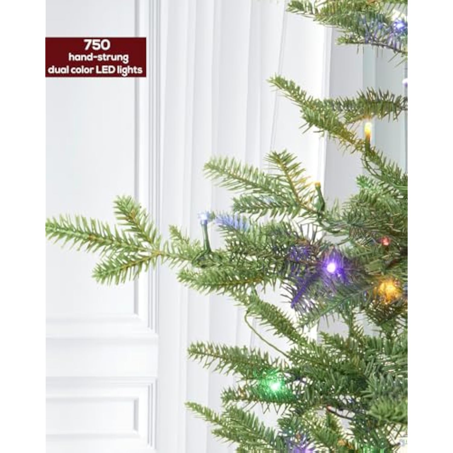 Pre-Lit Christmas Tree 7.5Ft Aspen Fir, 750 Warm White & Multi-Color Led Lights, Hinged Holiday Xmas Artificial Tree Festive Decor, Green