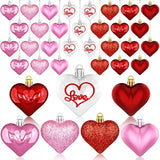 Valentine'S Day Decor Heart Ornaments 36 Pcs Heart Shaped Baubles Red Pink White Hanging Decorations For Valentine'S Day Christmas Wedding Anniversary