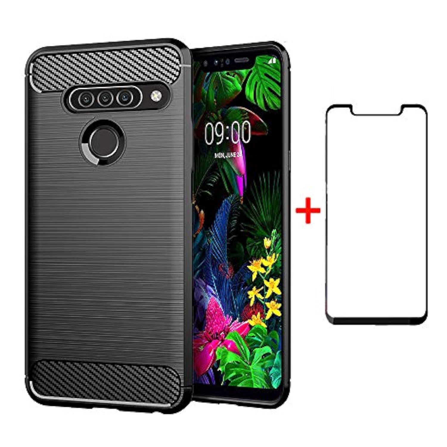 Phone Case for LG G8s ThinQ with Tempered Glass Screen Protector Cover
