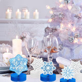 10Pcs Christmas Snowflake Honeycomb Centerpieces Winter Wonderland Tabletop Signs Blue Silver Tiered Tray Decor for Birthday Christmas Frozen Party Decorations Supplies