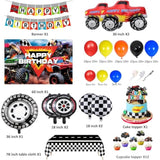 Monster Big Truck Machine Jame Birthday Decorations Set Including Backdrop, Balloon Garland, Banner, Tablecloth, Cake Topper