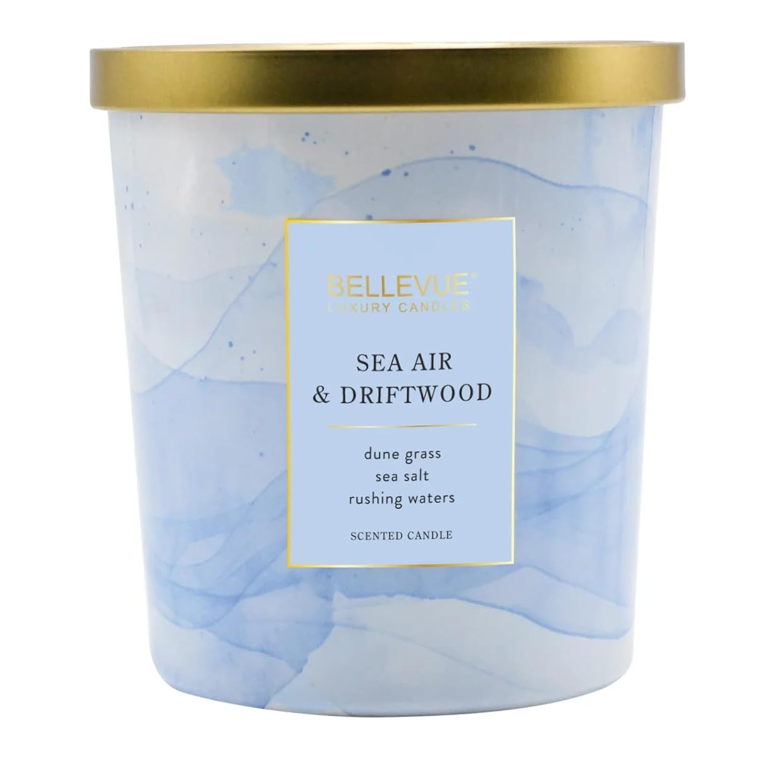 Bellevue Luxury Fragranced Candle, 12 Oz, Soy Blend Wax,Essential Oils, Long-Lasting Burn, Home Fragrances, Aromatherapy Home Scented Candles Scent: Sea Air & Driftwood