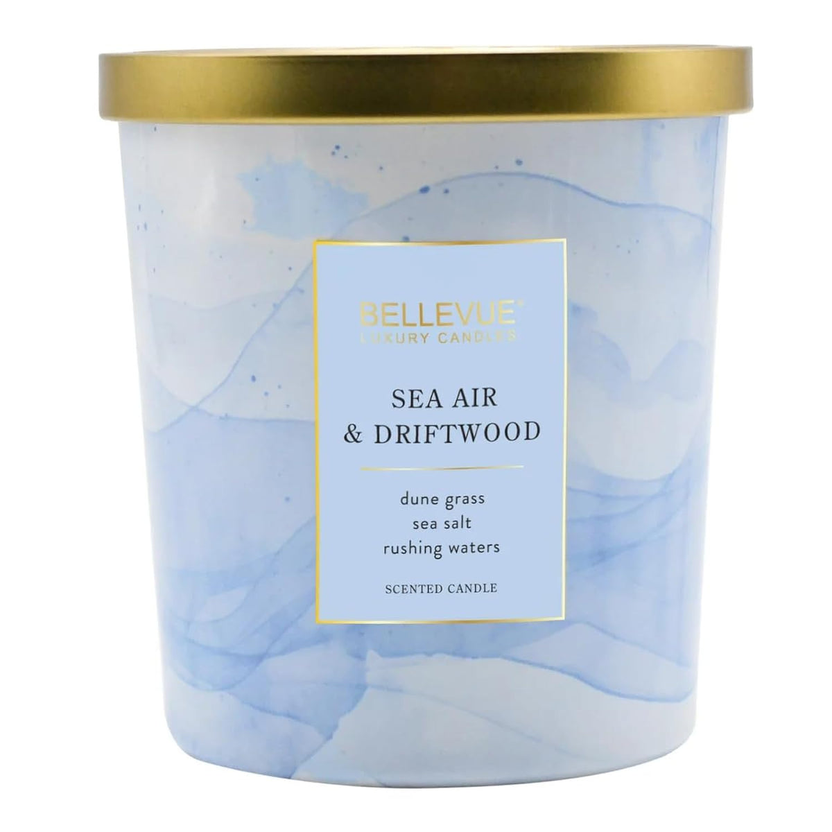 Bellevue Luxury Fragranced Candle, 12 Oz, Soy Blend Wax,Essential Oils, Long-Lasting Burn, Home Fragrances, Aromatherapy Home Scented Candles Scent: Sea Air & Driftwood