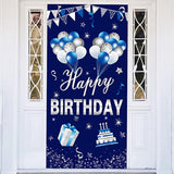 Blue Silver Happy Birthday Door Banner Decorations For Men Boys, Happy Birthday Door Cover Sign Party Supplies, 16Th 21St 30Th 40Th 50Th 60Th Birthday Background Photo Booth