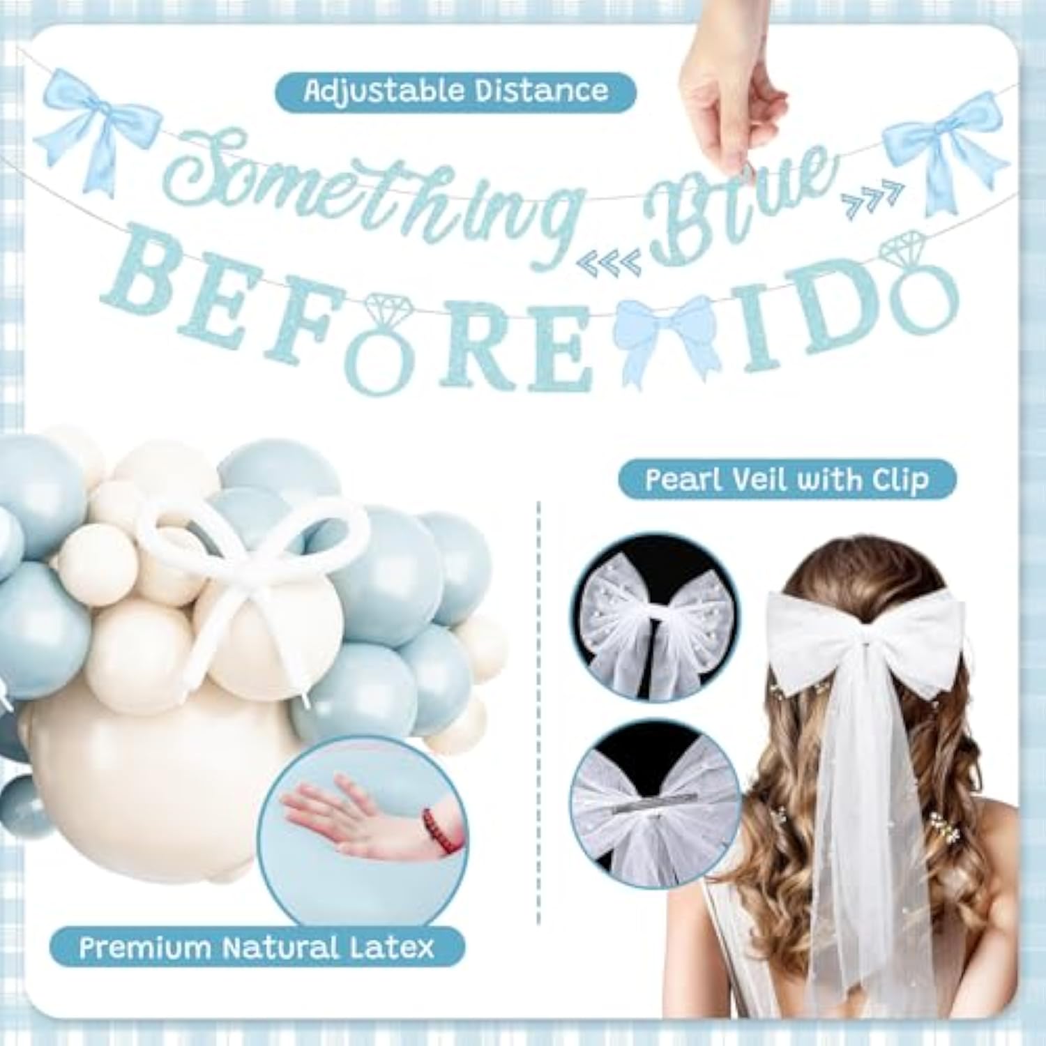 Something Blue Before I Do Bridal Shower Party Decorations Blue Bow Bachelorette Party Supplies Coquette Bow Balloon Arch Kit, Bride To Be Cake Topper, Glitter Banner Pearl Veil For Engagement Wedding