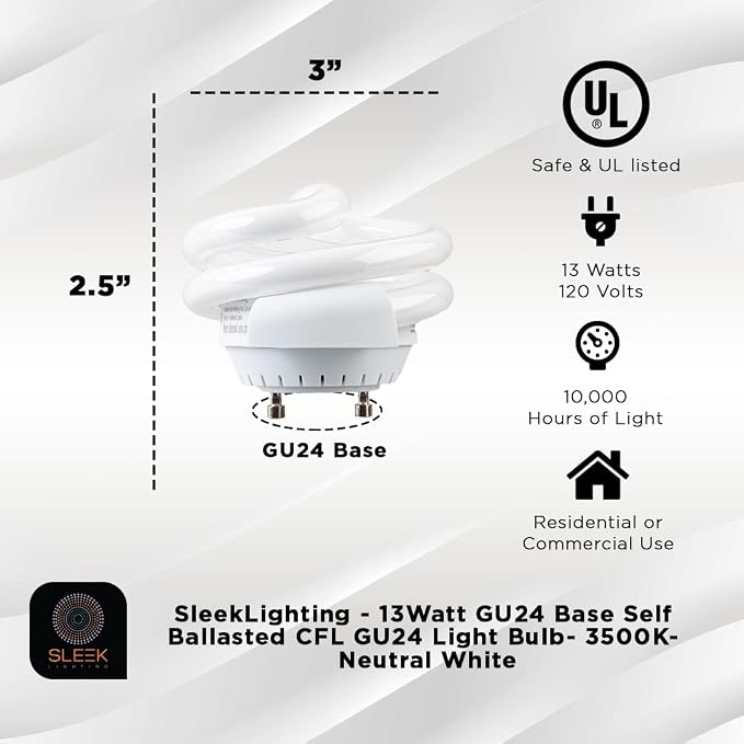 GU24 CFL Spiral Light Bulbs 4 Pack 13W 800LM 3500K Soft White Energy Efficient UL Approved