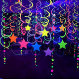 56pcs Neon Hanging Swirls — UV Glow Streamers for Blacklight Party Decor