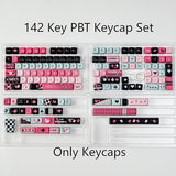 142 Key Pbt Keycaps, Pink Black Dye-Sublimation Customized Cute Keycap, Poker Theme Moa Profile Keycaps Set For Cherry Gateron Mx Switches Mechanical Gaming Keyboards