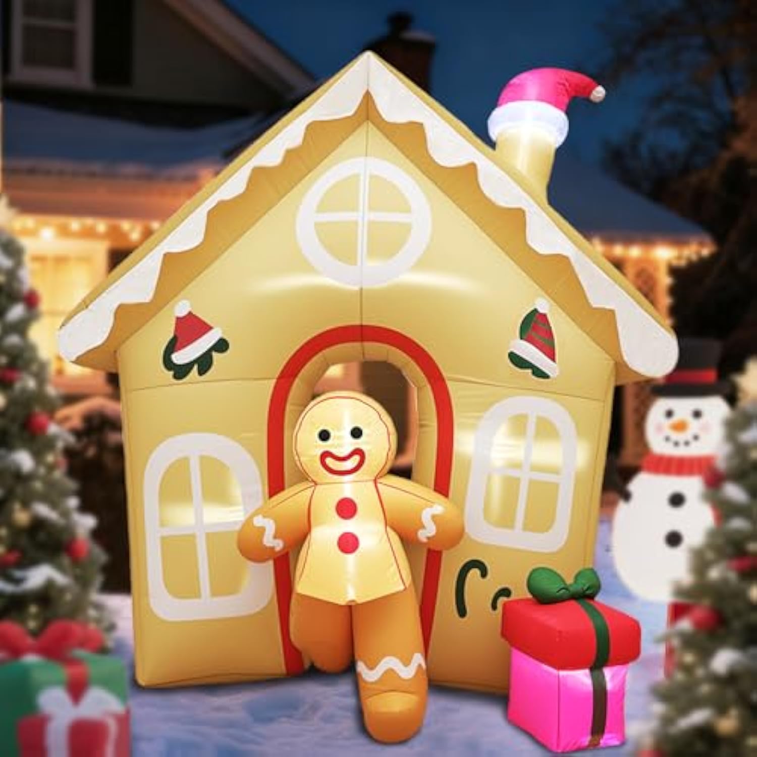 6Ft Christmas Inflatables The Runaway Gingerbread Man Outdoor Decorations, Christmas Blow Up Yard Decorations With Built