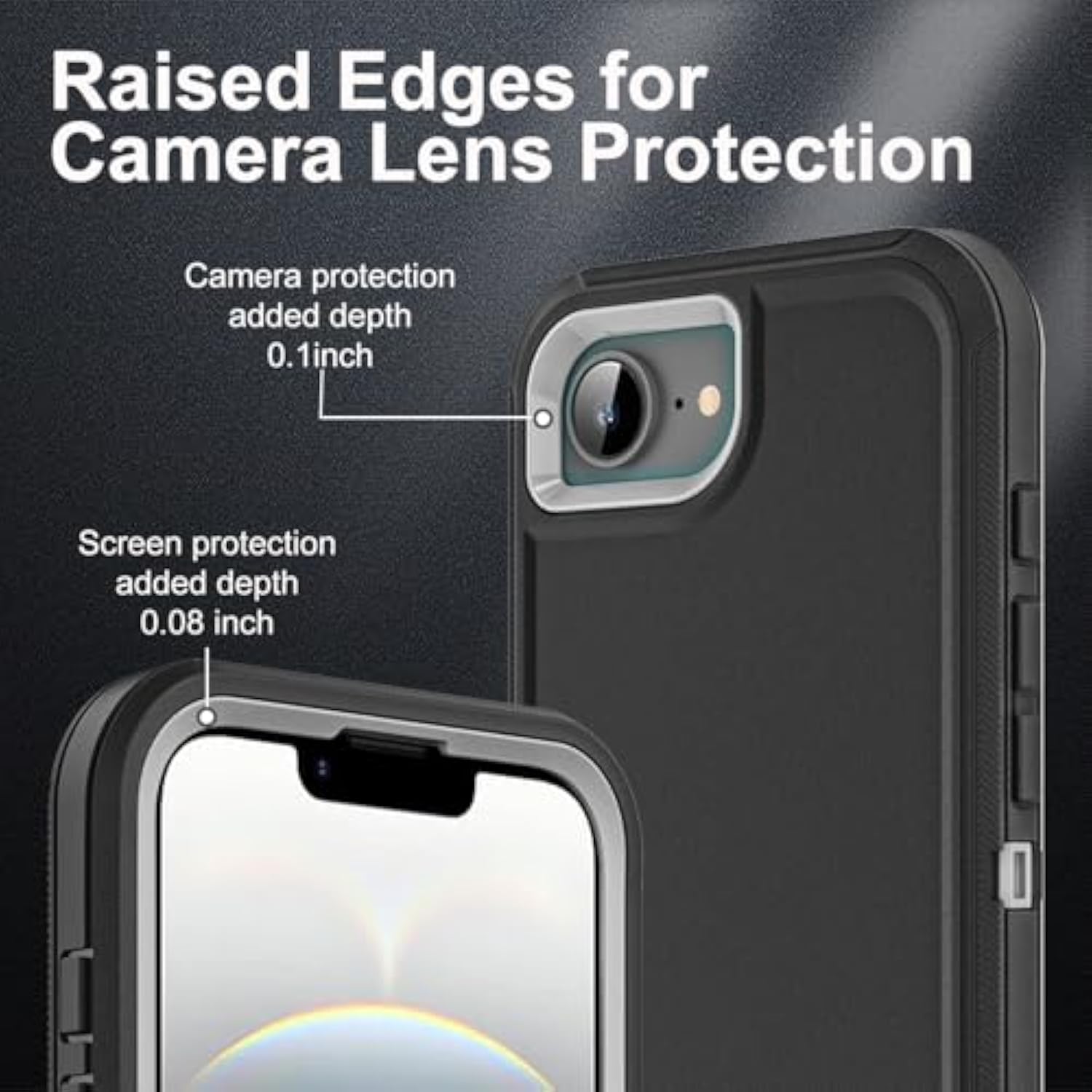 For Iphone 16E Case, Military Grade 3 In 1 Heavy Duty Shockproof/Drop Proof/Dust Proof Case With 2Pcs Tempered Glass Screen Protector (Black/Grey)