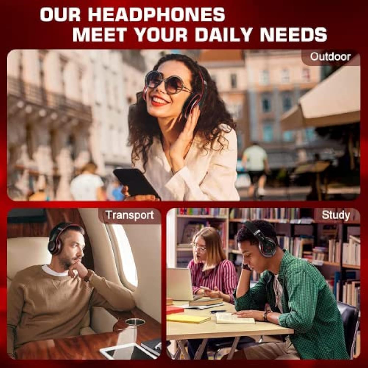6S Bluetooth Headphones Over-Ear, Hi-Fi Stereo Foldable Wireless Stereo Headse