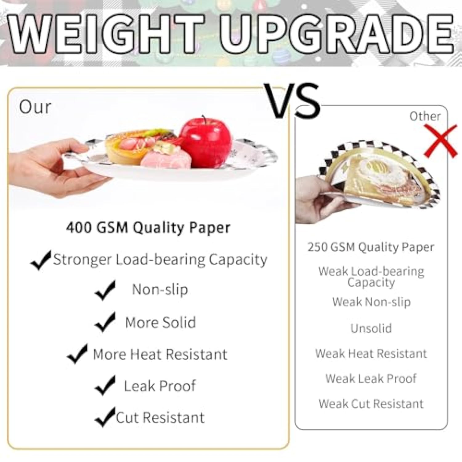 50Pcs Christmas Paper Plates Buffalo Plaid Christmas Trees Disposable Oval Plates 10" X 12" Heavy Duty 400Gsm Black White Buffalo Plaid Christmas Trees Dinner Plates For Merry Christmas Party Holiday