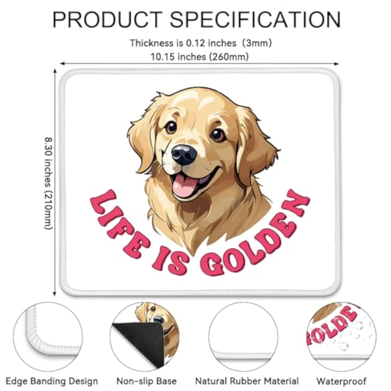 Life Is Golden Funny Mouse Pad For Desk, New Dog Owner Gifts, English Retriever Gifts, Golden Retriever Mom Gifts For Dog Mom, Dog Lover Gifts, Office Gifts For Coworker