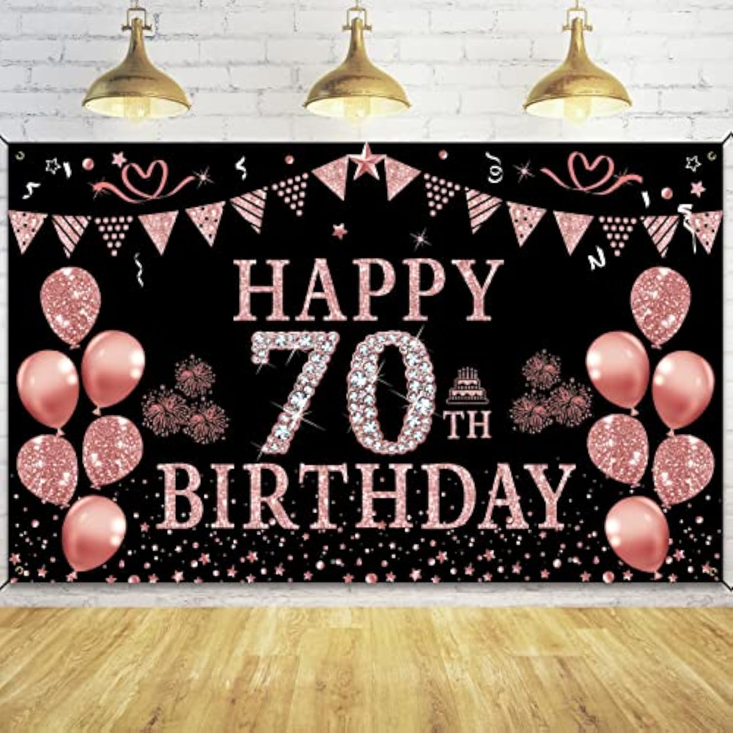 70Th Birthday Decorations - Rose Gold 70Th Birthday Banner & Backdrop (5.9 X 3.6 Ft) Party Supplies