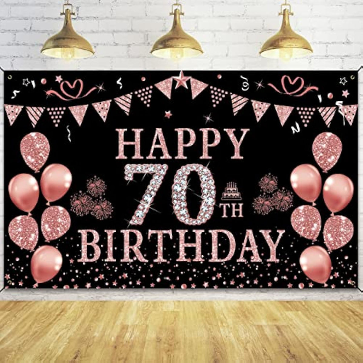 70Th Birthday Decorations - Rose Gold 70Th Birthday Banner & Backdrop (5.9 X 3.6 Ft) Party Supplies