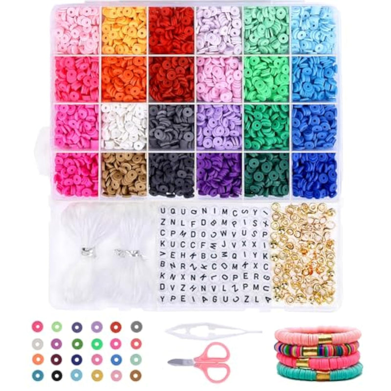 Clay Beads, 4500 Pcs Flat Round Spacer Clay Beads Heishi Beads For Bracelets Making Kit Earring Diy Crafts For Holiday Presents (24Color 6 Mm)