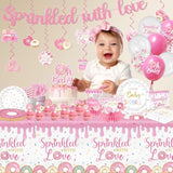 Baby Sprinkle Decorations For Girl, Sprinkled With Love Baby Shower Supplies Donut Plates Napkins Cups Tablecloth Banner Cake Topper, Honeycomb Centerpieces For Pink Donut Baby Shower Decorations
