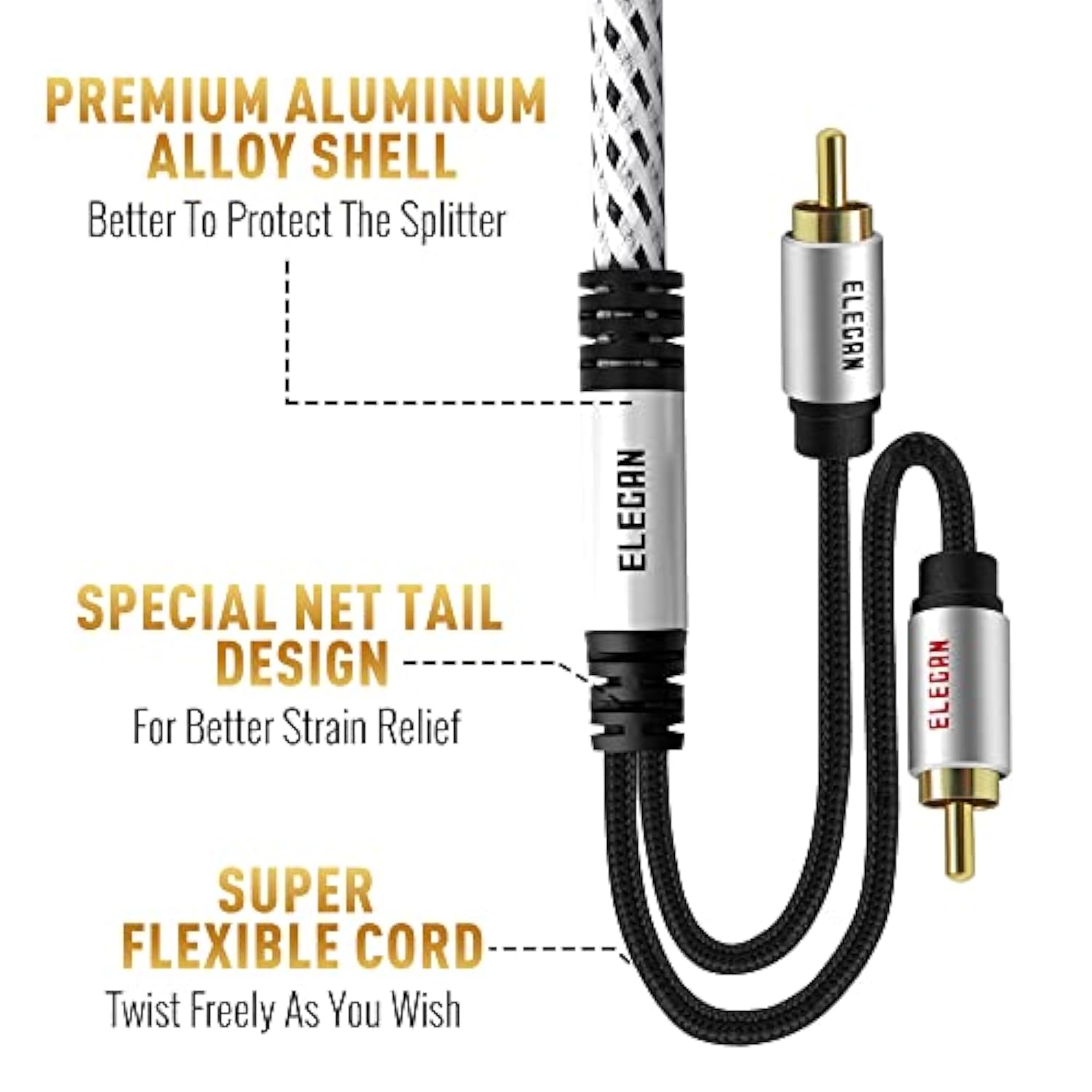 Premium Rca Cable 8 Ft (Hi-Fi Sound-16 Awg-Shielded) 2 Rca Male To 2 Rca Male