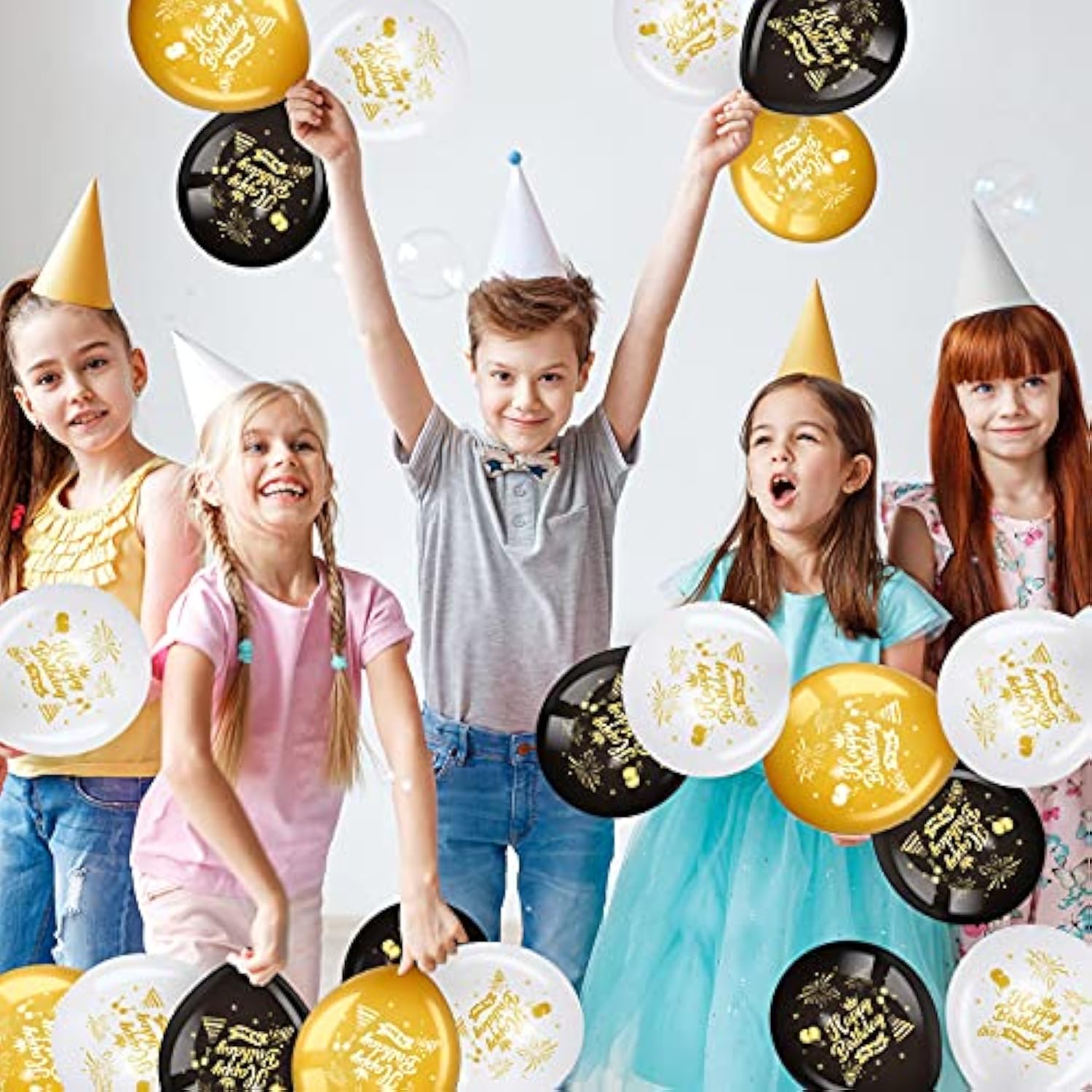 45 Pieces 12 Inch Happy Birthday Balloons Black Gold White Latex Balloons Birthday Anniversary Party Decoration For Girl Boy Women Men Party Supplies Indoor Outdoor Decoration