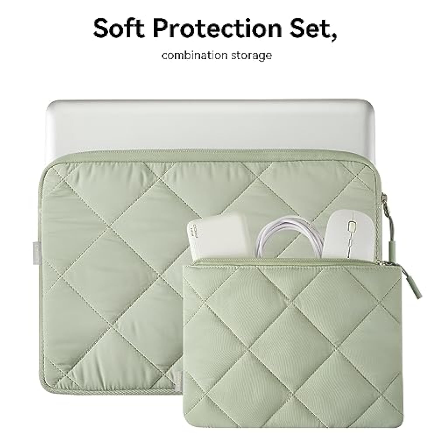 Puffy Laptop Sleeve For 13-13.6 Inch Macbook Air M3/A3113, M2/A2681 M1/A2337, Macbook Pro M2 M1/A2338, Ipad Pro 12.9, Laptop Carrying Case With Accessories Pouch, Green