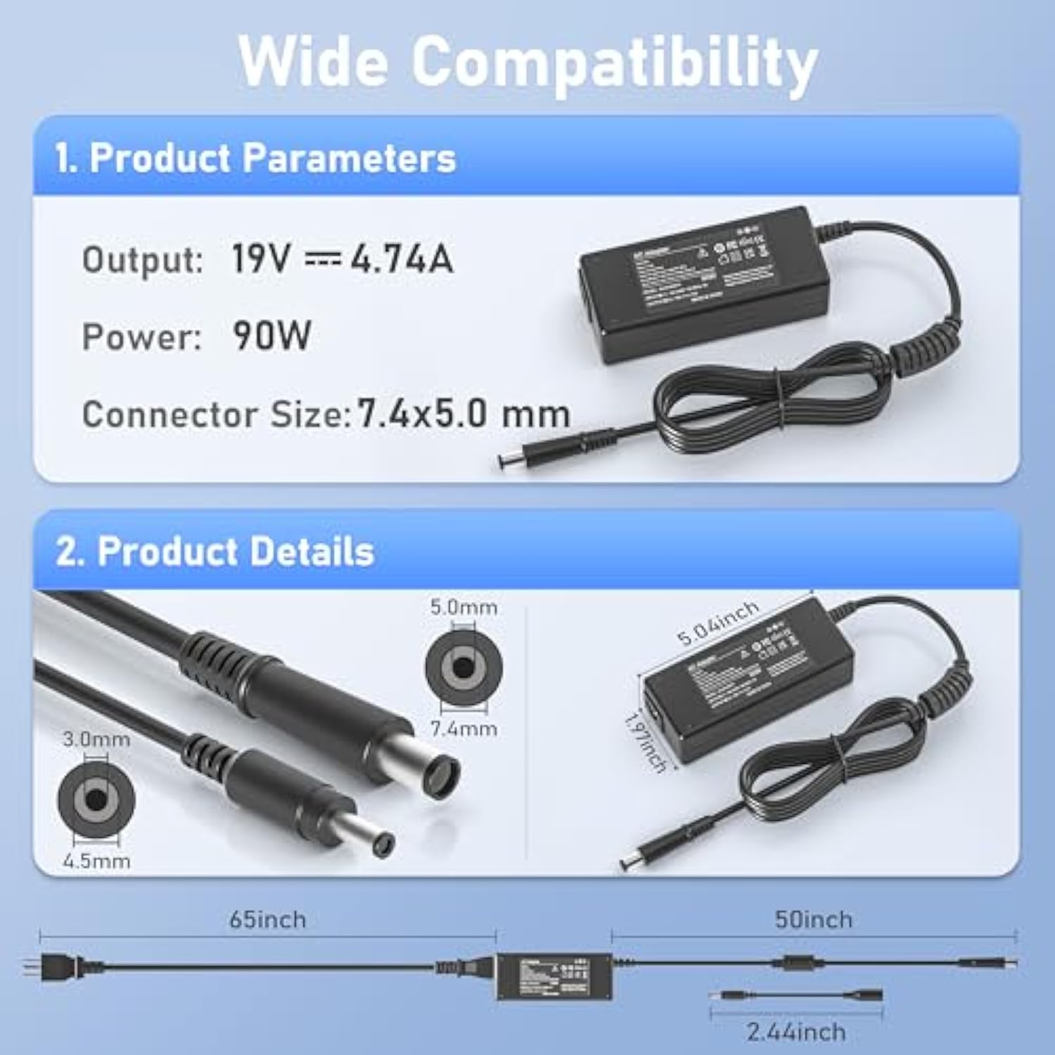 90W 65W Ac Adapter Power Cord For Hp All-In-One Desktop 22" 24" 24-Dd 24-Df 24