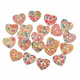 50 Pack 25Mm 2-Hole Mixed Flower Pattern Printed Wooden Peach Heart Sh