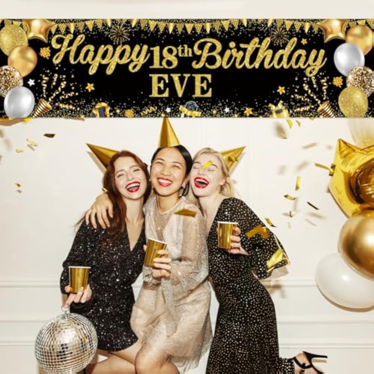 Personalized Birthday Banner, Custom Name & Age Stickers for Indoor/Outdoor Parties (Black & Gold)