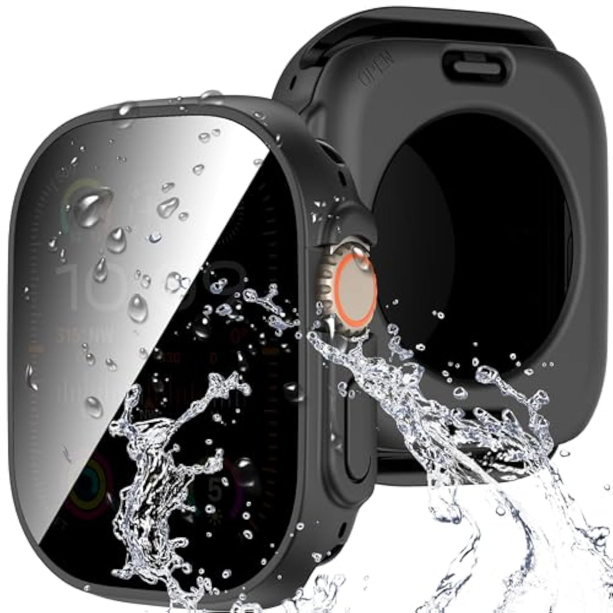 3 In 1 For Apple Watch Ultra 3/2/1 49Mm Waterproof Case, Front Privacy Tempered Glass Screen Protector + Back 360° Protective Bumper Cover-Black