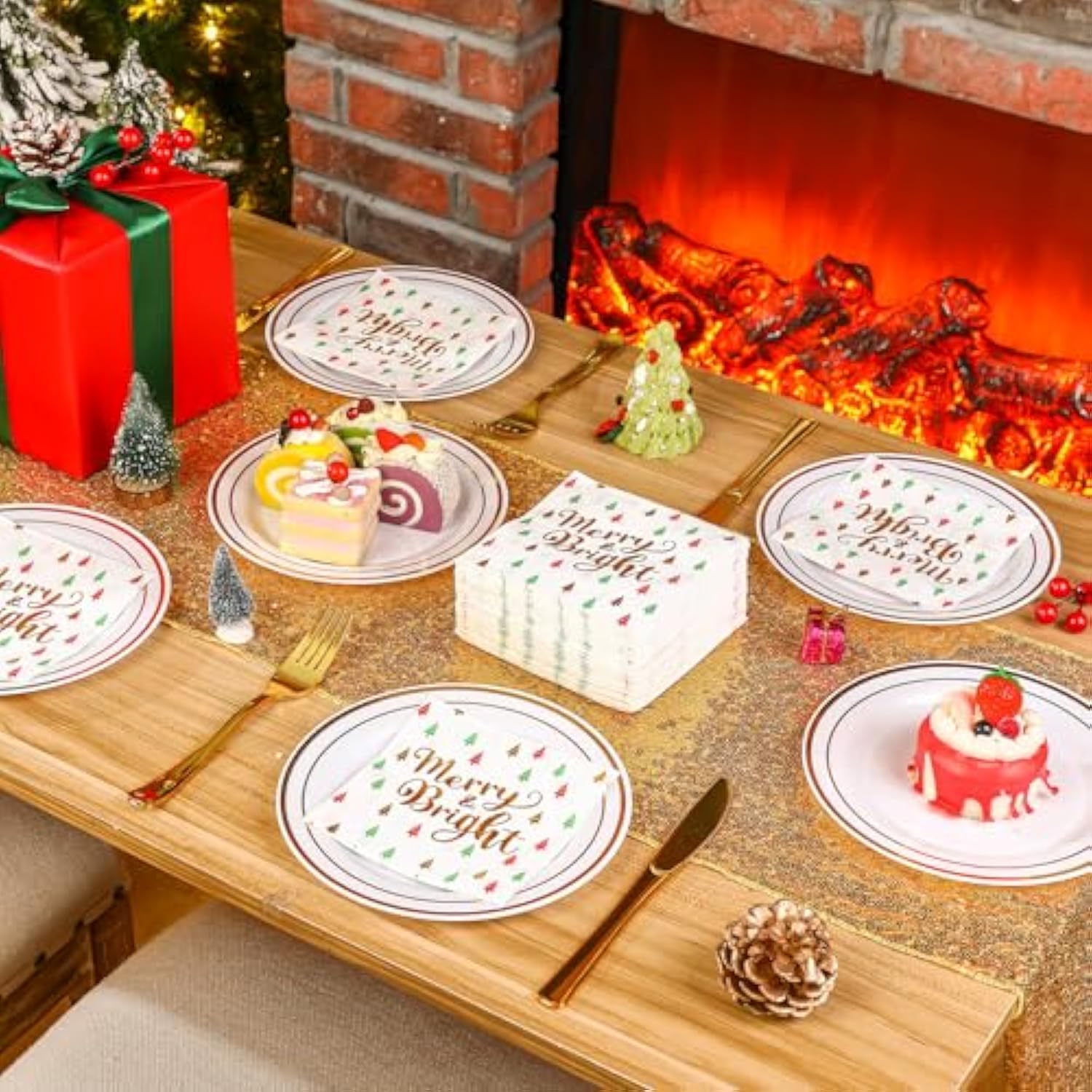 100 Pcs Christmas Cocktail Napkins Merry & Bright Beverage Napkins Funny Holiday Napkins For Dinner Christmas Party, 2 Ply, 5 X 5 Inch