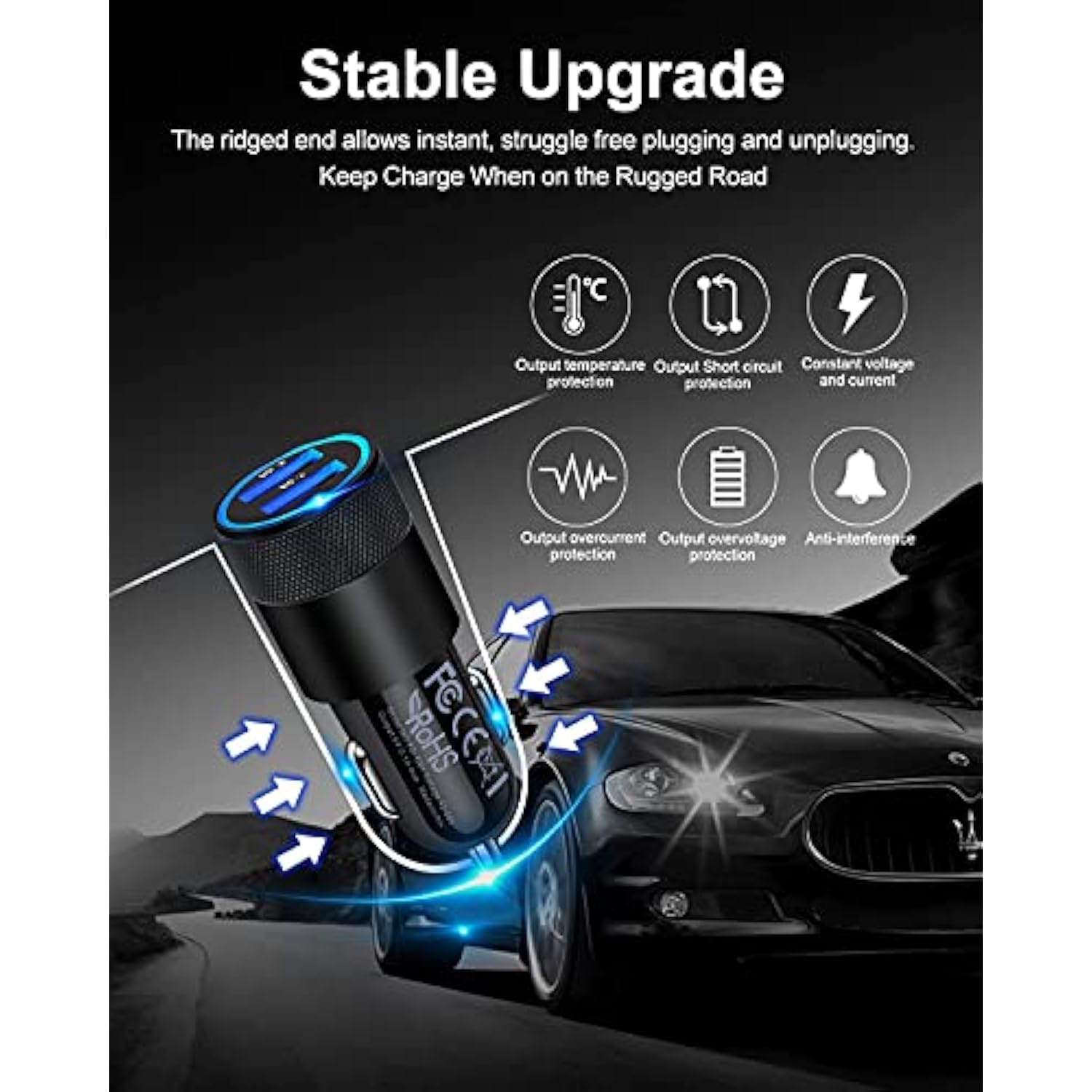 2-Pack Fast Charge Dual Port USB Car Charger for iPhone & Galaxy - 3.4A
