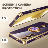 For Samsung Galaxy S22 5G Case, 360° Rotatable Ring Holder [Luxury Hearts Pattern] Plating Gold Edge Slim Soft Phone Cover Case For Galaxy S22 - Purple