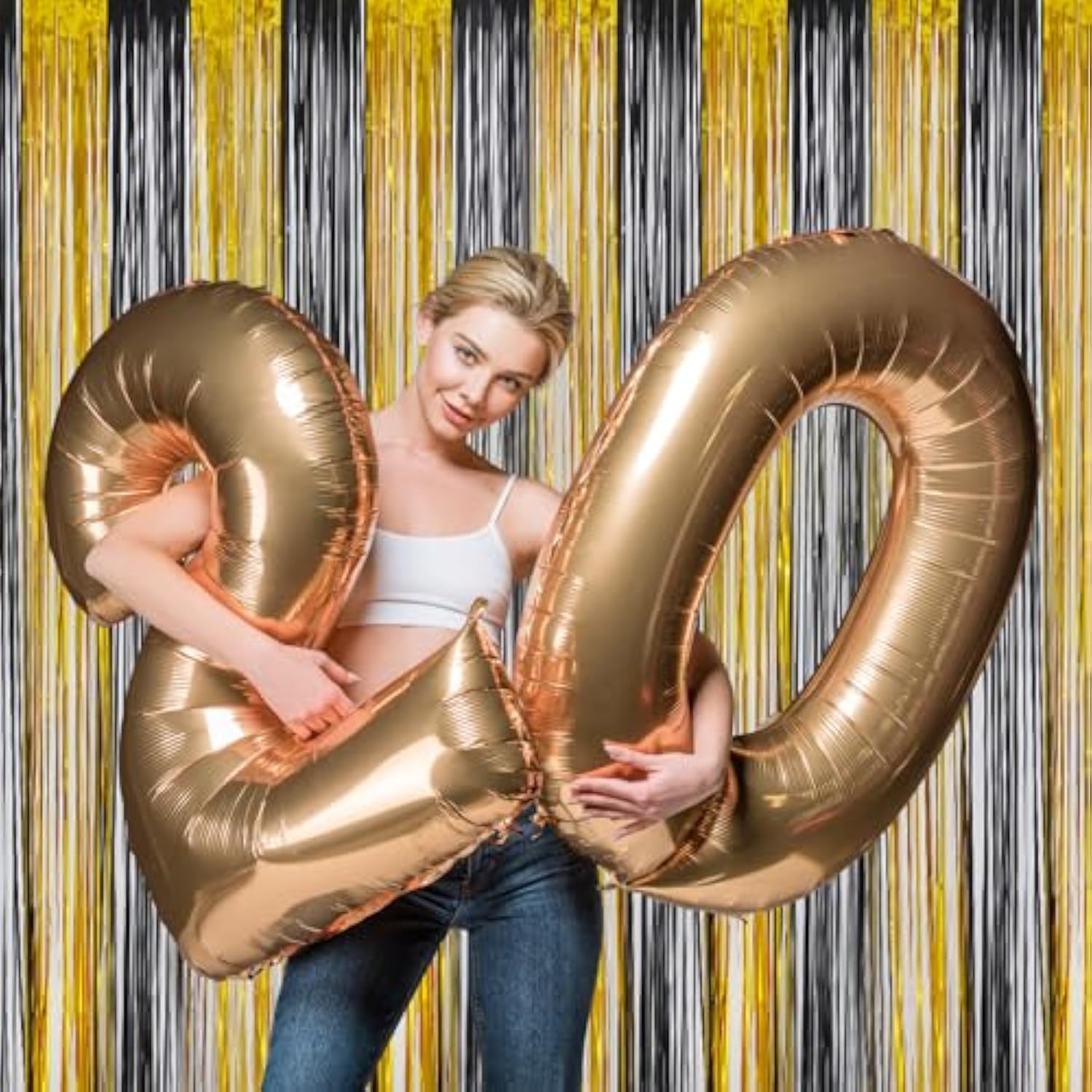Black & Gold Foil Tinsel Backdrop 3.2x8ft Fringe Curtain 2 Pack