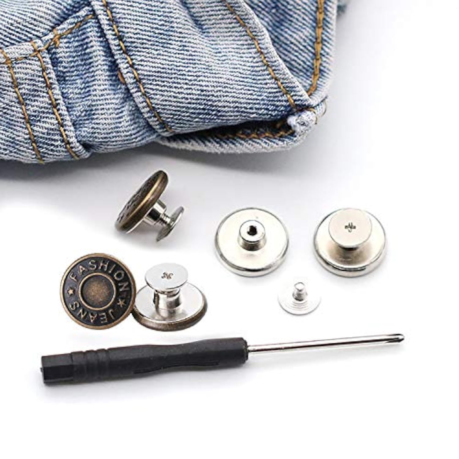 20Mm No Sewing Jeans Buttons Replacement Kit With Metal Base,12 Sets N