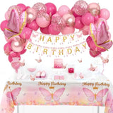 Butterfly Decorations For Girls, Pink Butterfly Themed Birthday Decorations Party Supplies With Balloon Arch Kit Backdrop Banner Foil Balloons Wall Decor, Princess Baby Shower Bday Party