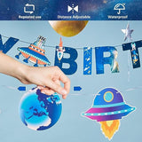 Pre-Strung Birthday Party Decorations Outer Space Themed Set, With 2 Banners, 10 Solar System Planet Swirl Streamers, Hanging Dazzling Star Garlands For Kids Teens Party Decoration Gifts