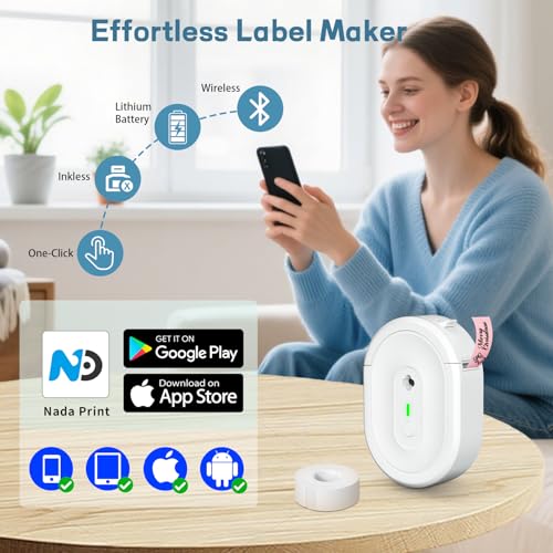 Label Maker Machine With Tape, Small Portable Bluetooth Label Printer, Handheld Mini Labeler For Home, Kitchen, Office, Waterproof Label Makers For Labeling, Gift, Kids School Items, White